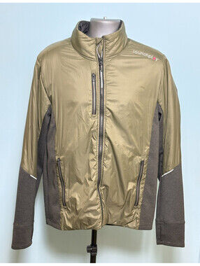 Elevate Mens L Hybrid Softshell Knit Full Zip Jacket Olive Green Thumbhole Cuffs